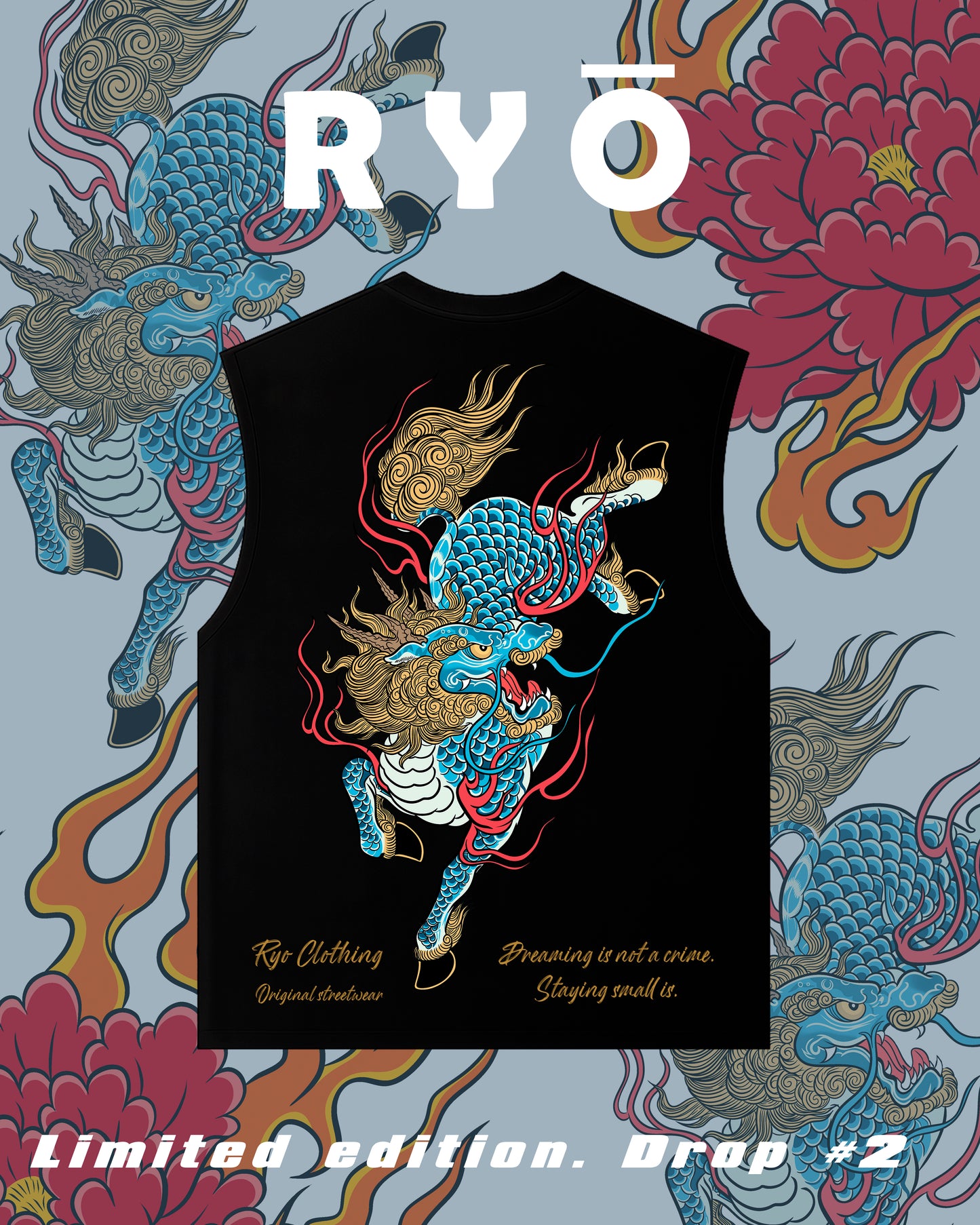 Drop#3 japo Kirin sin mangas Camiseta Oversize