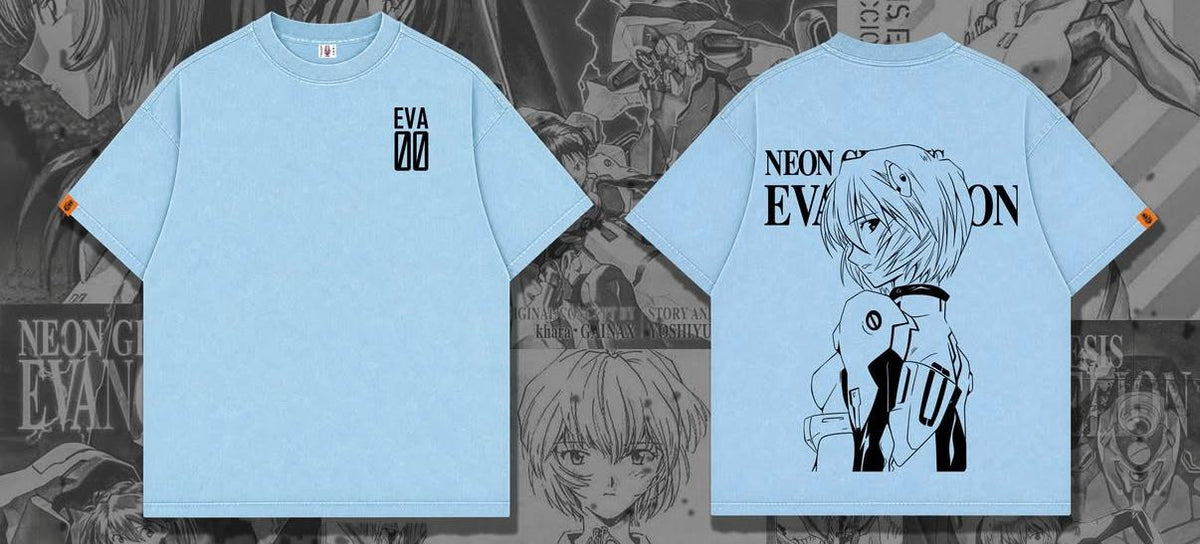 CAMISETA EVANGELION CELESTE ACID WASH